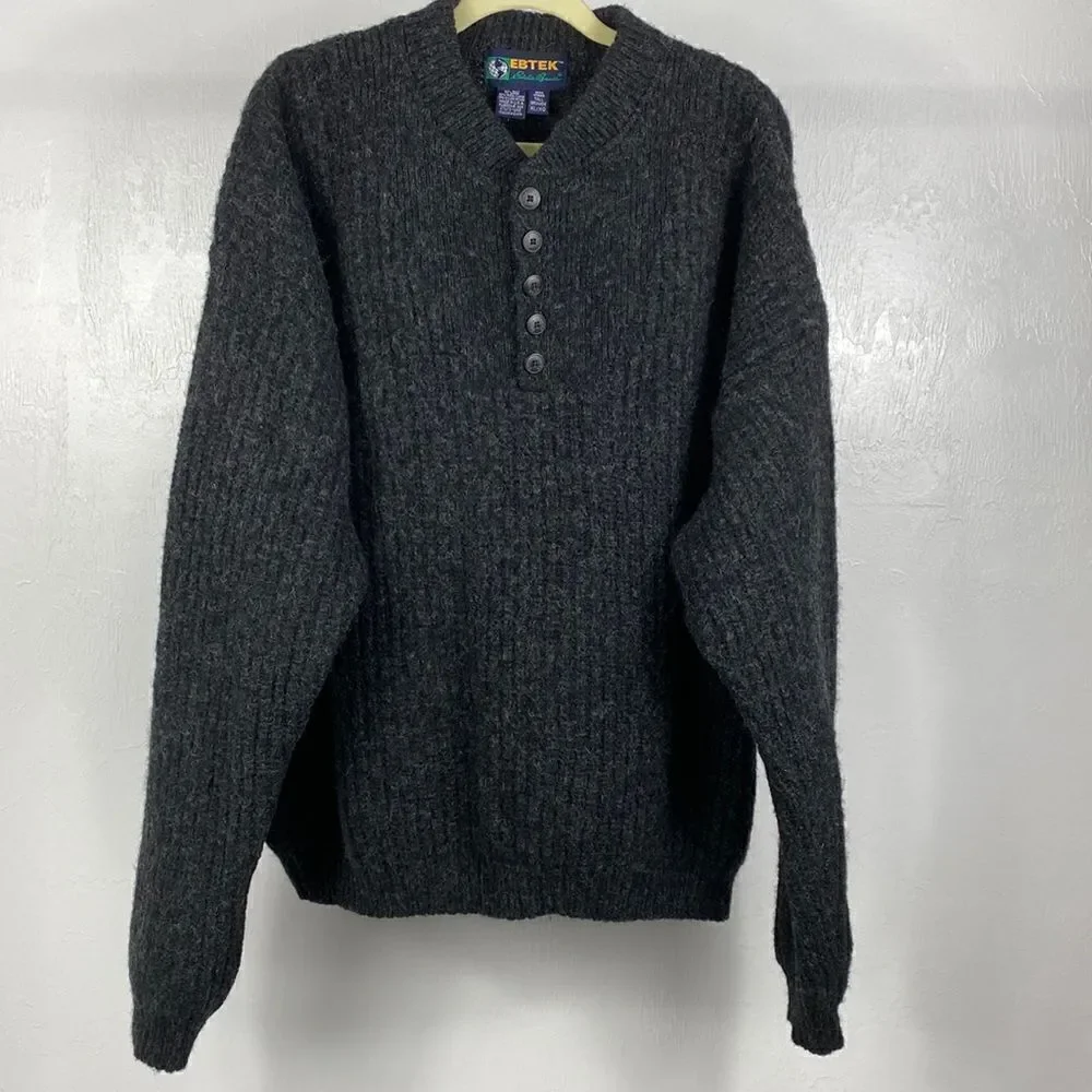 Eddie Bauer EBTEK gray knit wool blend 1/3 button pullover sweater size XL Tall - Picture 1 of 8